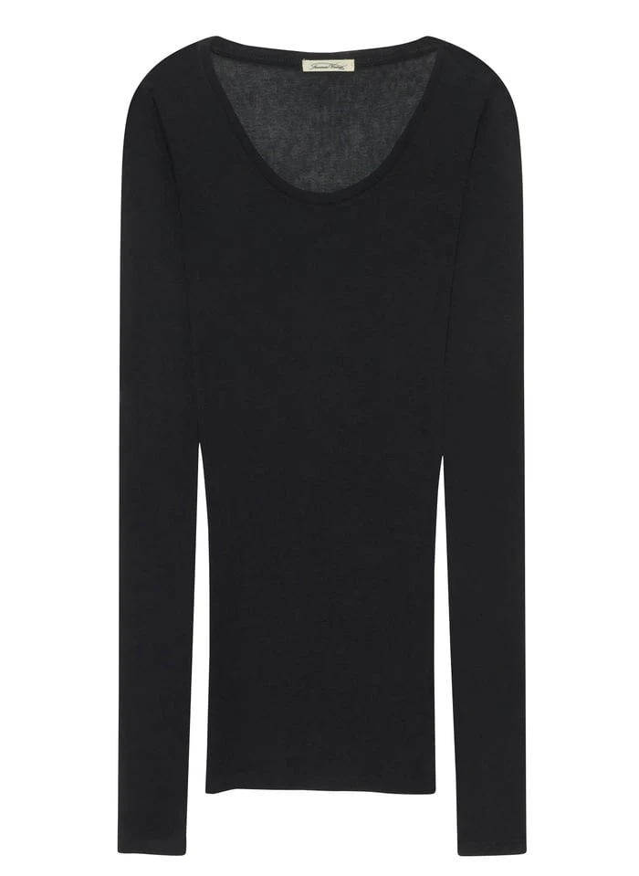 American Vintage MASSACHUSETTS - Katoenen T-shirt Met Ronde Hals En Lange Mouw | Zwart