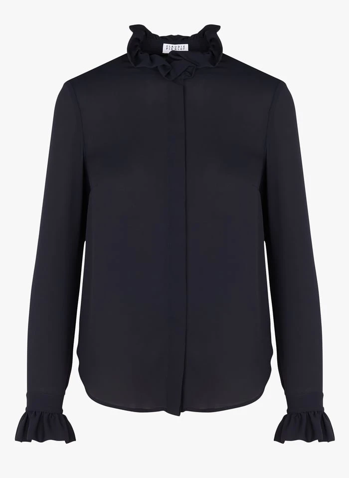 CLAUDIE PIERLOT COLOMBE FLOU - Blouse Van Crêpe Met Victoriaanse Kraag | Blauw 4 CLAUDIE PIERLOT COLOMBE FLOU - Blouse Van Crêpe Met Victoriaanse Kraag | Blauw - Afbeelding 2