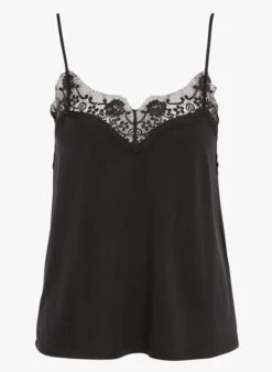 Samsoe Samsoe Kanten Topje Met V-hals | Zwart -MORGAN Verkoop 2595577