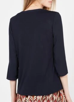 MAISON 123 Soepelvallende Top Van Twee Stoffen Met Tunesische Hals | Blauw -MORGAN Verkoop 2911337