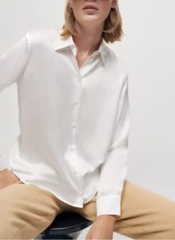 Maje CECILY - Zijden Blouse Met Klassieke Kraag | Wit -MORGAN Verkoop 3096813