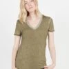 Ikks T-shirt Met V-hals En Fantasiedetails | Kaki -MORGAN Verkoop 3156205