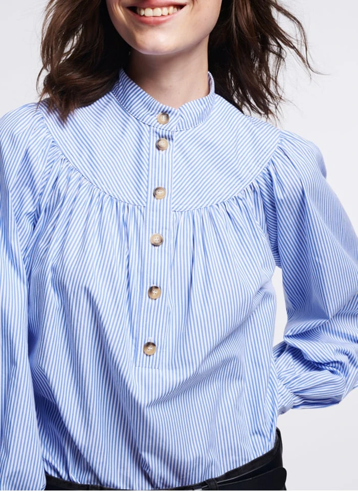 Vanessa Bruno PAMINA - Gestreepte, Katoenen Top Met Opstaande Kraag | Blauw 7 Vanessa Bruno PAMINA - Gestreepte, Katoenen Top Met Opstaande Kraag | Blauw - Afbeelding 5