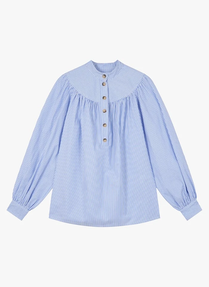 Vanessa Bruno PAMINA - Gestreepte, Katoenen Top Met Opstaande Kraag | Blauw 5 Vanessa Bruno PAMINA - Gestreepte, Katoenen Top Met Opstaande Kraag | Blauw - Afbeelding 3