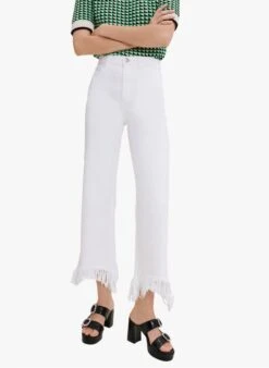 Maje PAVOT - Wijde Jeans Met Hoge Taille En Franjes | Wit