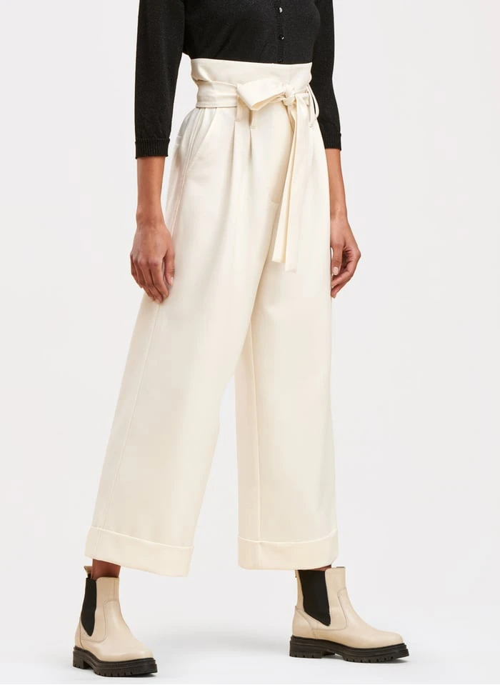 Wijde Broek Met Hoge Taille En Ceintuur | Wit 3 Wijde Broek Met Hoge Taille En Ceintuur | Wit