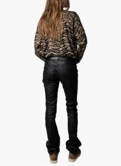Zadig & Voltaire Rechte, Leren Broek Met Normale Taille | Zwart -MORGAN Verkoop 3726750