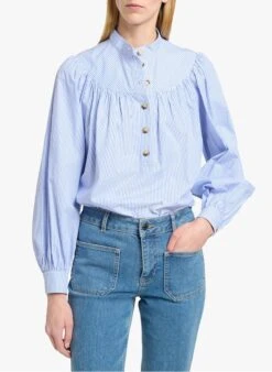 Vanessa Bruno PAMINA - Gestreepte, Katoenen Top Met Opstaande Kraag | Blauw 12 Vanessa Bruno PAMINA - Gestreepte, Katoenen Top Met Opstaande Kraag | Blauw -MORGAN Verkoop 3737391