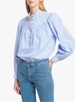 Vanessa Bruno PAMINA - Gestreepte, Katoenen Top Met Opstaande Kraag | Blauw 15 Vanessa Bruno PAMINA - Gestreepte, Katoenen Top Met Opstaande Kraag | Blauw -MORGAN Verkoop 3737392