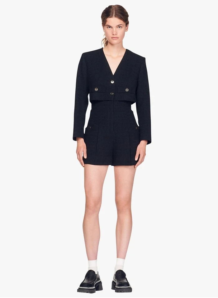 Sandro SEAL - Playsuit Van Tweedstof | Zwart 9 Sandro SEAL - Playsuit Van Tweedstof | Zwart - Afbeelding 7