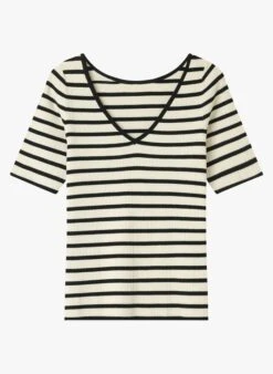 Geribde Stretchtop Met V-hals | Wit -MORGAN Verkoop 3913253