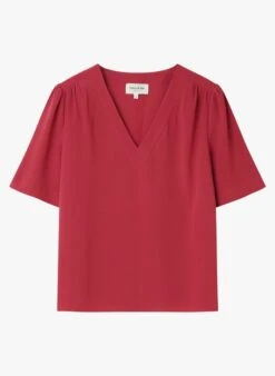 INDIA - Soepelvallende Top Met V-hals En Korte Mouw | Rood -MORGAN Verkoop 3913327