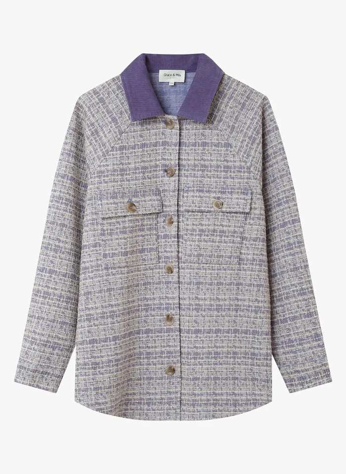 ISADORA - Overshirt Van Tweedstof Met Klassieke Kraag | Violet 5 ISADORA - Overshirt Van Tweedstof Met Klassieke Kraag | Violet - Afbeelding 3