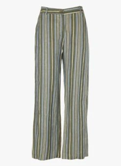 PASSIO - Wijde, Gestreepte, Linnen Broek | Kaki -MORGAN Verkoop 3919462