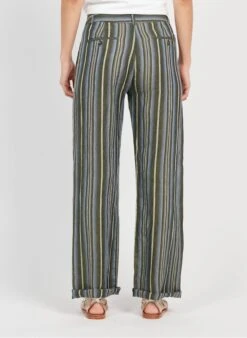 PASSIO - Wijde, Gestreepte, Linnen Broek | Kaki -MORGAN Verkoop 3922052