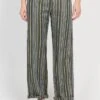 PASSIO - Wijde, Gestreepte, Linnen Broek | Kaki -MORGAN Verkoop 3922054