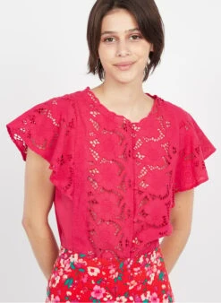 Petite Mendigote EVELYNE - Katoenen Blouse Met Ronde Hals En Borduursel | Roze