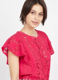 Petite Mendigote EVELYNE - Katoenen Blouse Met Ronde Hals En Borduursel | Roze -MORGAN Verkoop 3926101