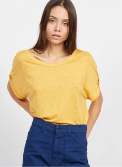 DES PETITS HAUTS HANAMI - Ruimvallend, Linnen T-shirt | Geel