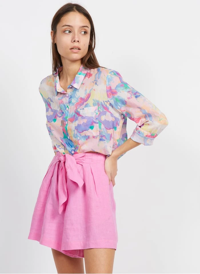 DES PETITS HAUTS TANG - Wijd, Linnen Short | Roze 3 DES PETITS HAUTS TANG - Wijd, Linnen Short | Roze