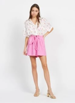 DES PETITS HAUTS TANG - Wijd, Linnen Short | Roze 22 DES PETITS HAUTS TANG - Wijd, Linnen Short | Roze -MORGAN Verkoop 3927215
