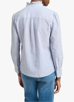 Vanessa Bruno NICOLAS - Gestreepte Blouse Van Katoen En Linnen Met Victoriaanse Kraag | Blauw -MORGAN Verkoop 3953871