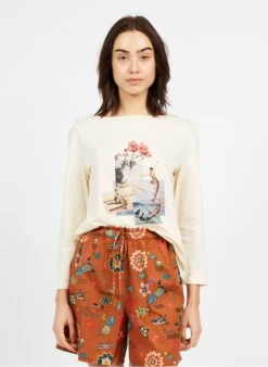 Katoenen T-shirt Met Ronde Hals En Print | Beige