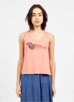 Katoenen Singlet Met Ronde Hals En Print | Oranje