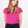 Pieces T-shirt Met V-hals En Smal Streepjesmotief In Glansdraad | Roze -MORGAN Verkoop 3972033