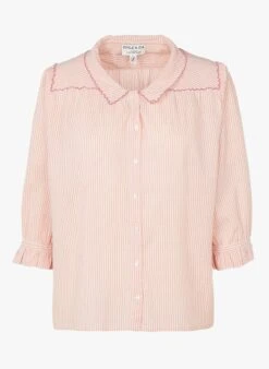 Wijde Blouse Van Gestreept Katoen | Roze -MORGAN Verkoop 3972486