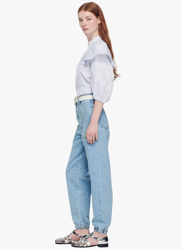 Sandro YZEURE - Katoenen, Korte Blouse Met Strepen En Maokraag | Wit 10 Sandro YZEURE - Katoenen, Korte Blouse Met Strepen En Maokraag | Wit - Afbeelding 8