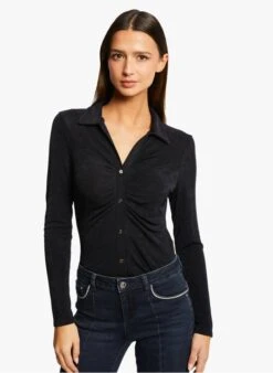 MORGAN TWILU - Strak T-shirt Met V-hals En Kraagje | Blauw