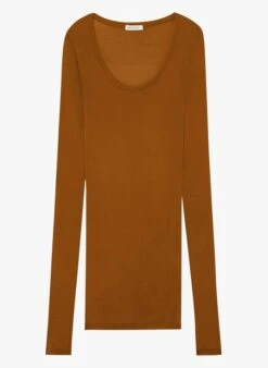 American Vintage MASSACHUSETTS - Katoenen T-shirt Met Ronde Hals En Lange Mouw | Bruin -MORGAN Verkoop 4007223