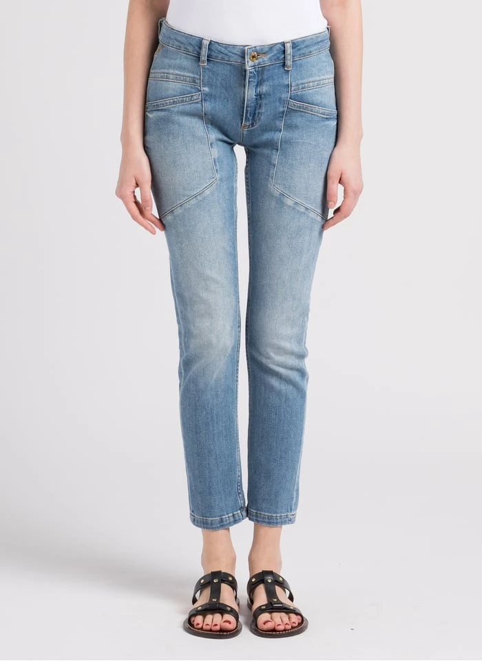 Reiko NINE - Boyfriend-jeans Met Lage Taille Katoenblend | Blauw 3 Reiko NINE - Boyfriend-jeans Met Lage Taille Katoenblend | Blauw