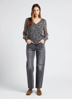 Vila Top Met V-hals En Print | Zwart -MORGAN Verkoop 4015832