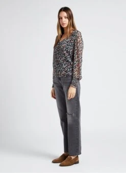 Vila Top Met V-hals En Print | Zwart -MORGAN Verkoop 4015835