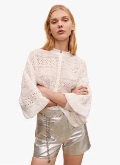 Maje IROSUM - Glanzend, Recht, Leren Short | Zilver -MORGAN Verkoop 4021874