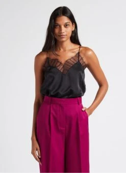 IRO BERWYN - Zijden Topje Met Kanten Decolleté | Zwart
