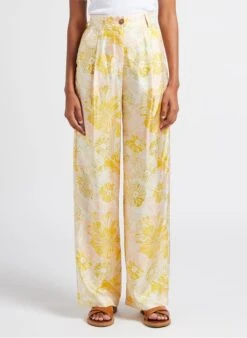 Momoni Wijde, Zijden Broek Met Print | Oranje