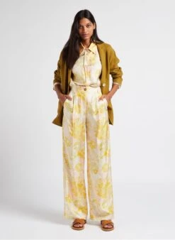 Momoni Wijde, Zijden Broek Met Print | Oranje -MORGAN Verkoop 4023316
