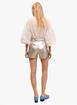 Maje IROSUM - Glanzend, Recht, Leren Short | Zilver -MORGAN Verkoop 4024965