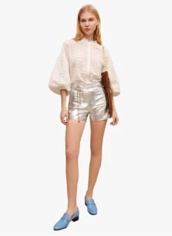 Maje IROSUM - Glanzend, Recht, Leren Short | Zilver -MORGAN Verkoop 4024966