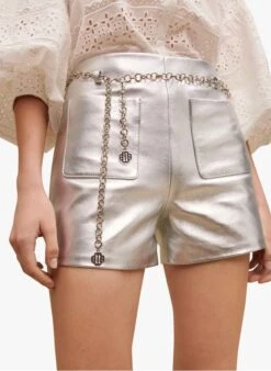 Maje IROSUM - Glanzend, Recht, Leren Short | Zilver -MORGAN Verkoop 4024968