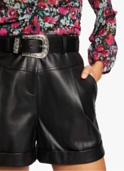 MORGAN SHOTO - Imitatieleren Short Met Paperbag-taille En Ceintuur | Zwart -MORGAN Verkoop 4025437
