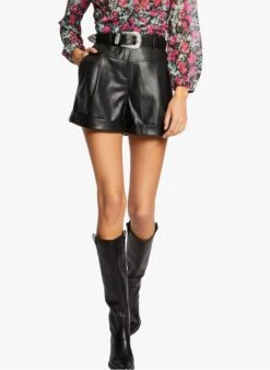 MORGAN SHOTO - Imitatieleren Short Met Paperbag-taille En Ceintuur | Zwart -MORGAN Verkoop 4026453