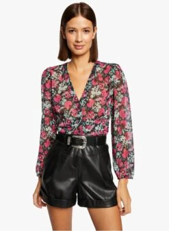 MORGAN SHOTO - Imitatieleren Short Met Paperbag-taille En Ceintuur | Zwart -MORGAN Verkoop 4026454