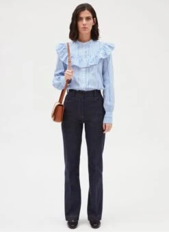 CLAUDIE PIERLOT CALMI - Gestreepte, Katoenen Blouse Met Volants | -MORGAN Verkoop 4028901