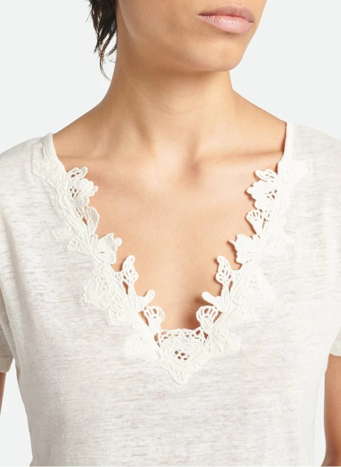 Vanessa Bruno AGATHE - Linnen T-shirt Met V-hals En Kant | Beige 6 Vanessa Bruno AGATHE - Linnen T-shirt Met V-hals En Kant | Beige - Afbeelding 4