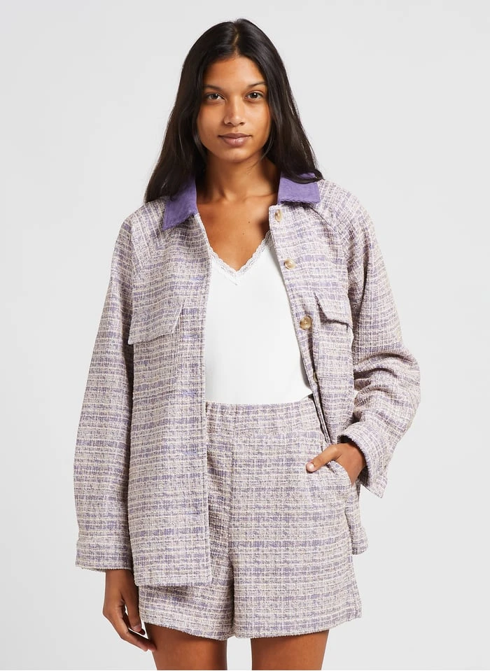 ISADORA - Overshirt Van Tweedstof Met Klassieke Kraag | Violet 3 ISADORA - Overshirt Van Tweedstof Met Klassieke Kraag | Violet