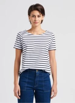 Armor-Lux Gestreept T-shirt Van Licht Katoen Met Boothals | Wit